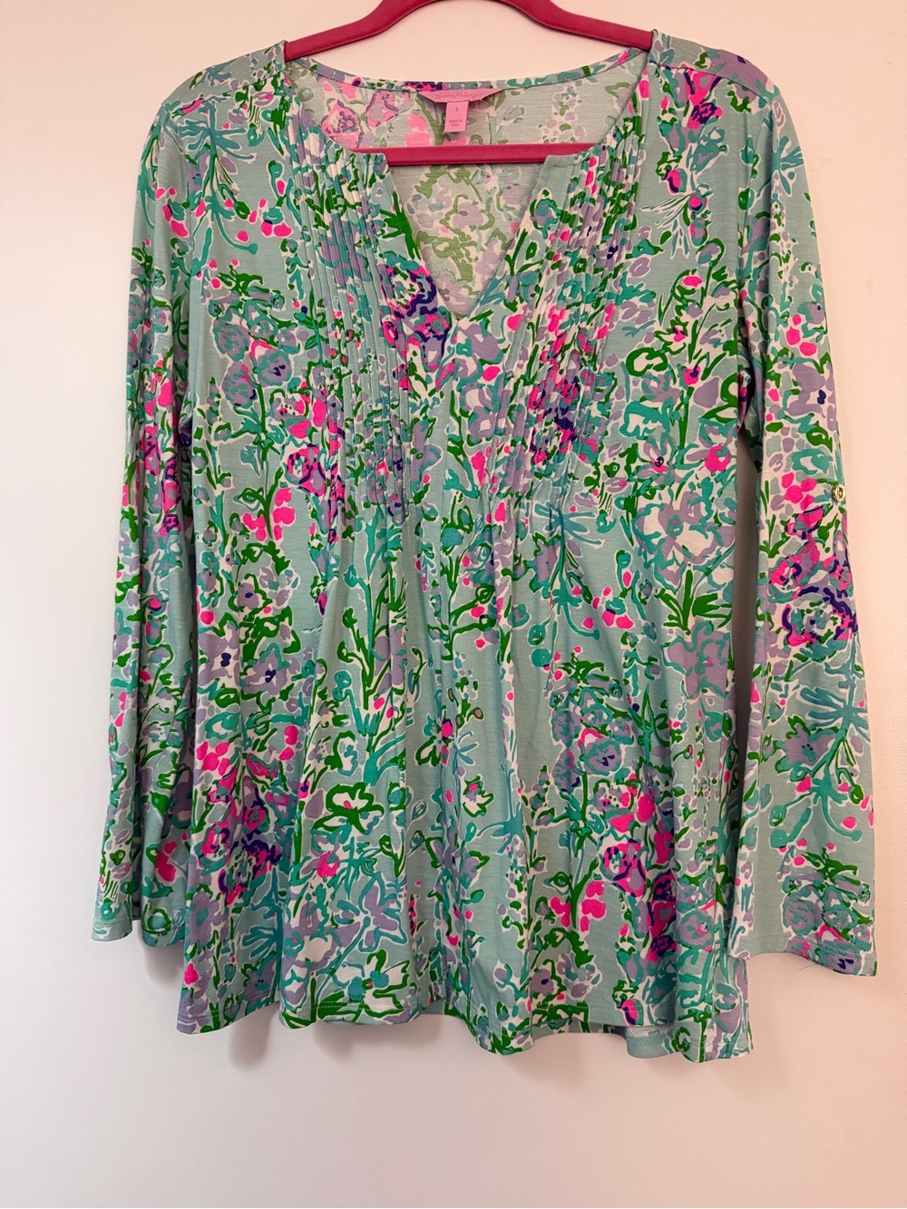Lilly Pulitzer Mint Green Floral Pintuck V-Neck Tunic